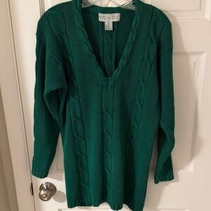 Vintage Style New York oversized Cable Knit V-Neck Sweater Kelly Green Medium